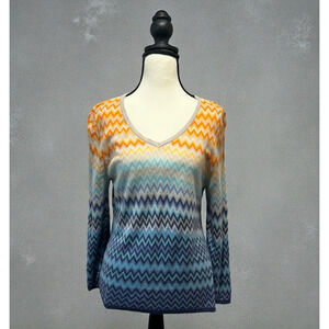Sigrid Olsen Multi Color Silk Blend Zig Zag Knit Sweater Women's Size Petite L